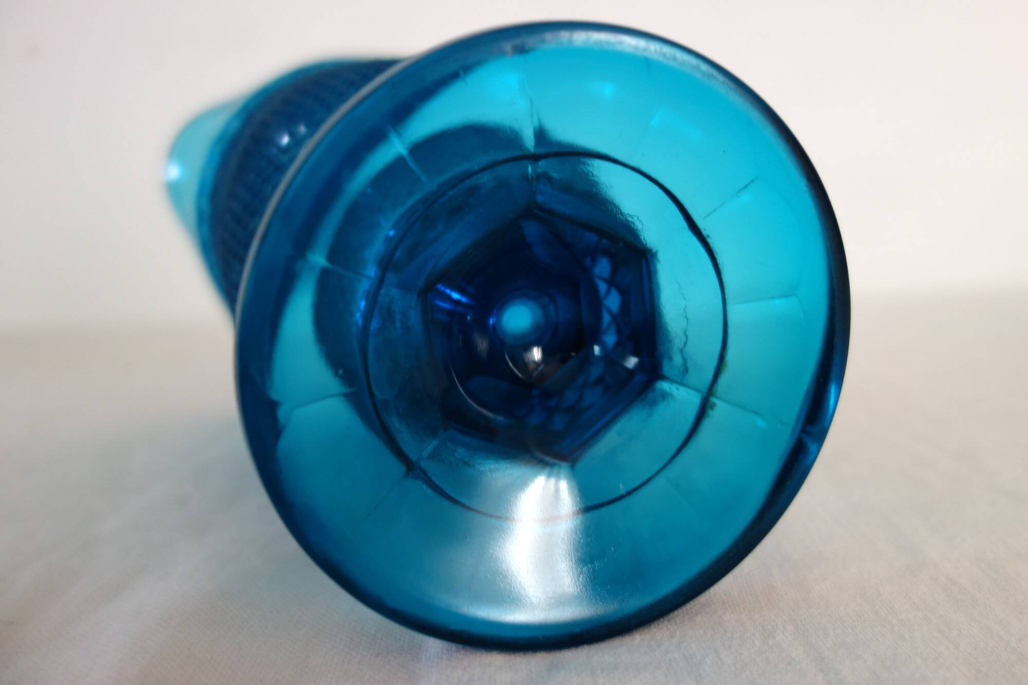Vintage cut glass blue pitcher