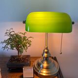Lampe de bureau banquier ancien bronze notaire art deco opaline verte