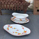 Serving dish and gravy boat in limoges porcelain, stamped b & cie limoges france