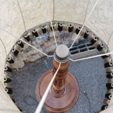 Turned wooden floor lamp with lampshade