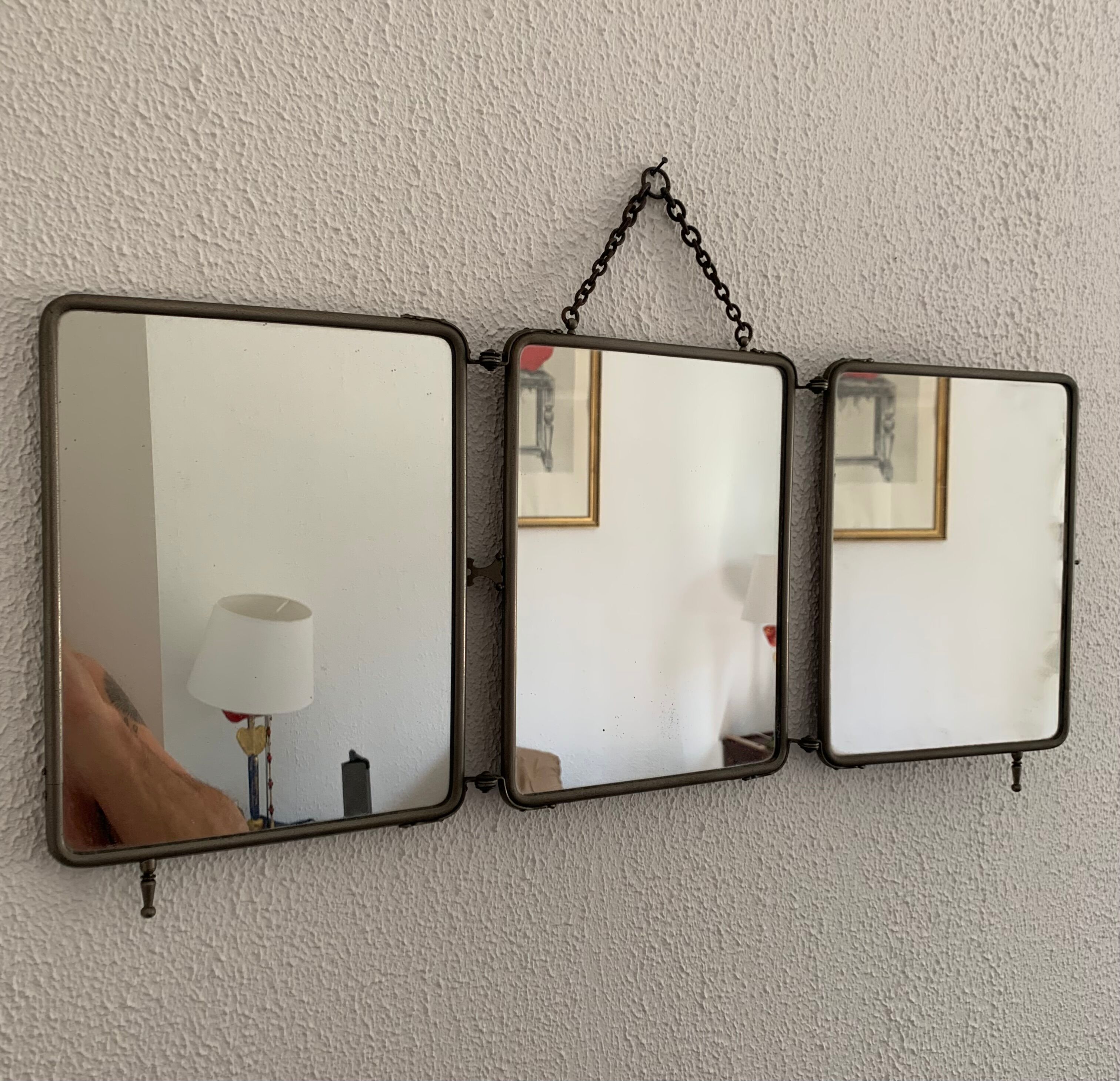 Vintage mirror 1930 barber triptych - 28 x 69 cm