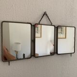 Vintage mirror 1930 barber triptych - 28 x 69 cm