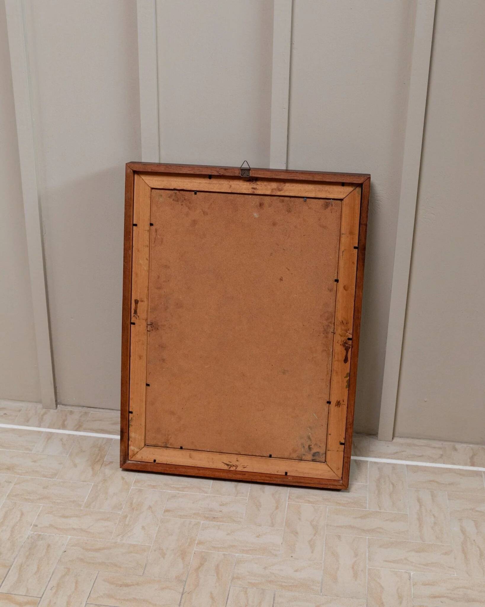 XL Vintage Oil Painting on Wood Panel in a Golden Frame, 1960s Italy Landscape with Woman