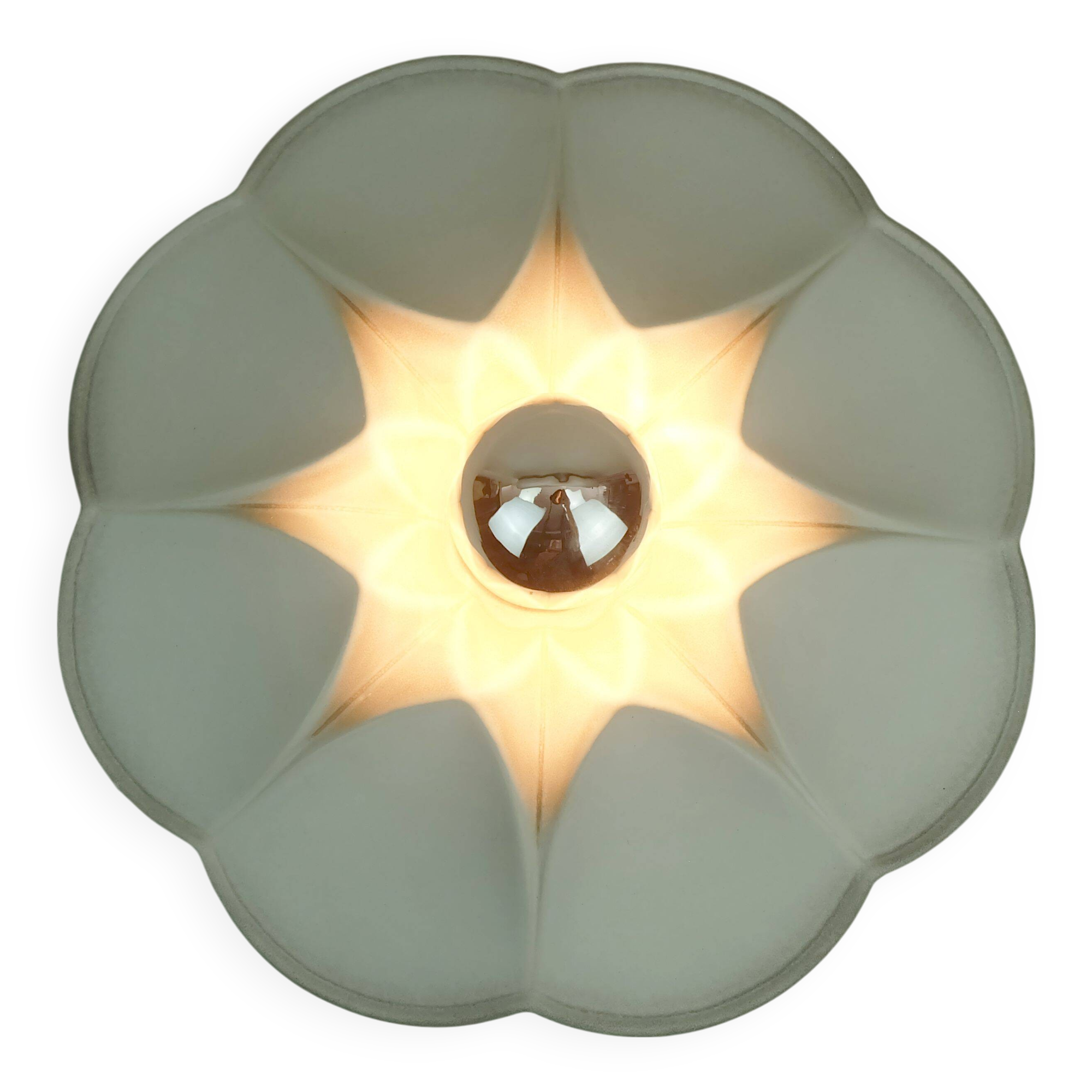 Vintage ceramic ceiling light or wall lamp flower shape white grey rose 80s