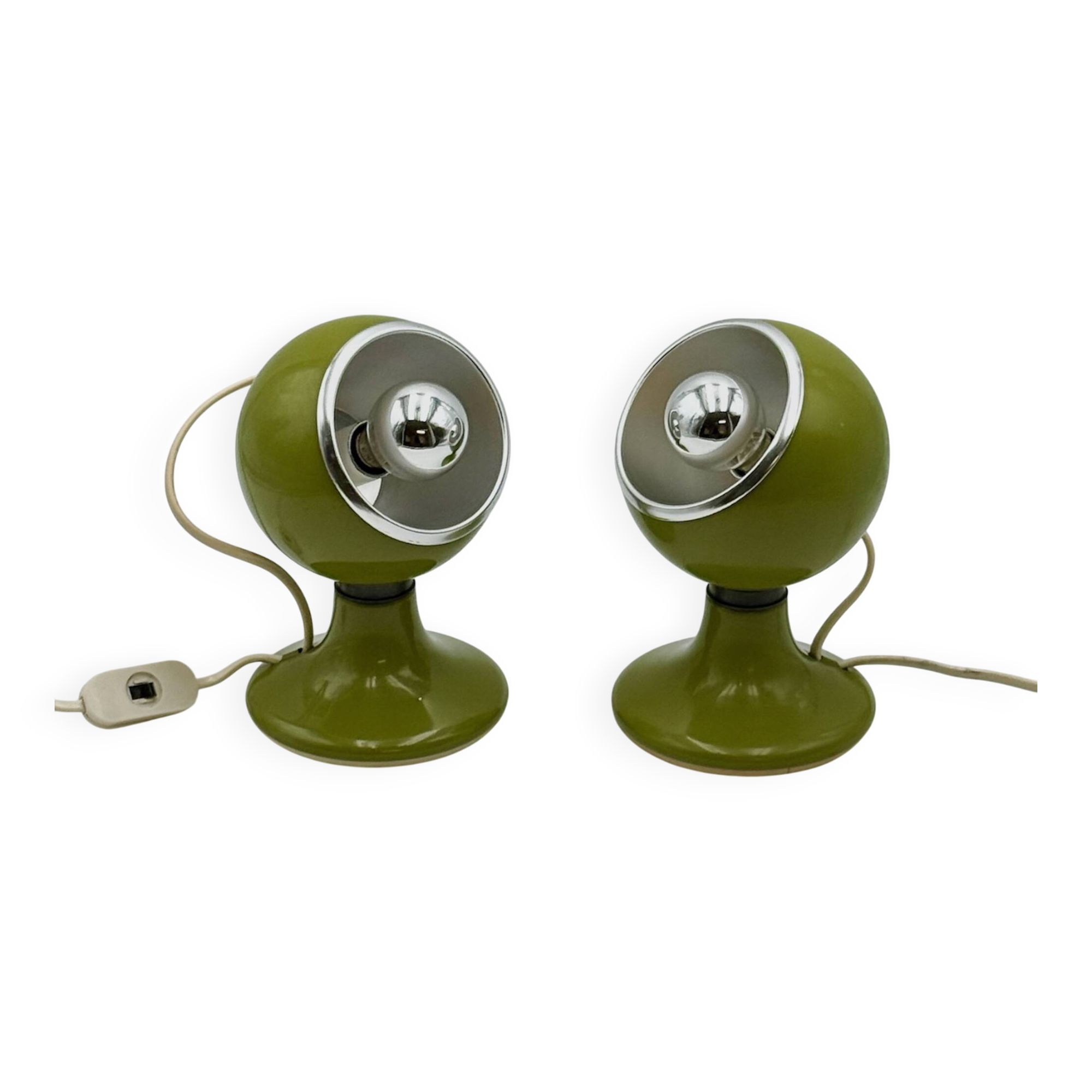 Pair of Vintage 1970s Eyeball Lamps by Luci in Green