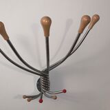 Vintage Wall mount ‘Octopus’ metal and wood swivel coat rack