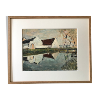 Oil on cardboard painting signed by Marguerite Delgobe-Denieker.