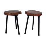 Pair of stools tripod in metal and wood log