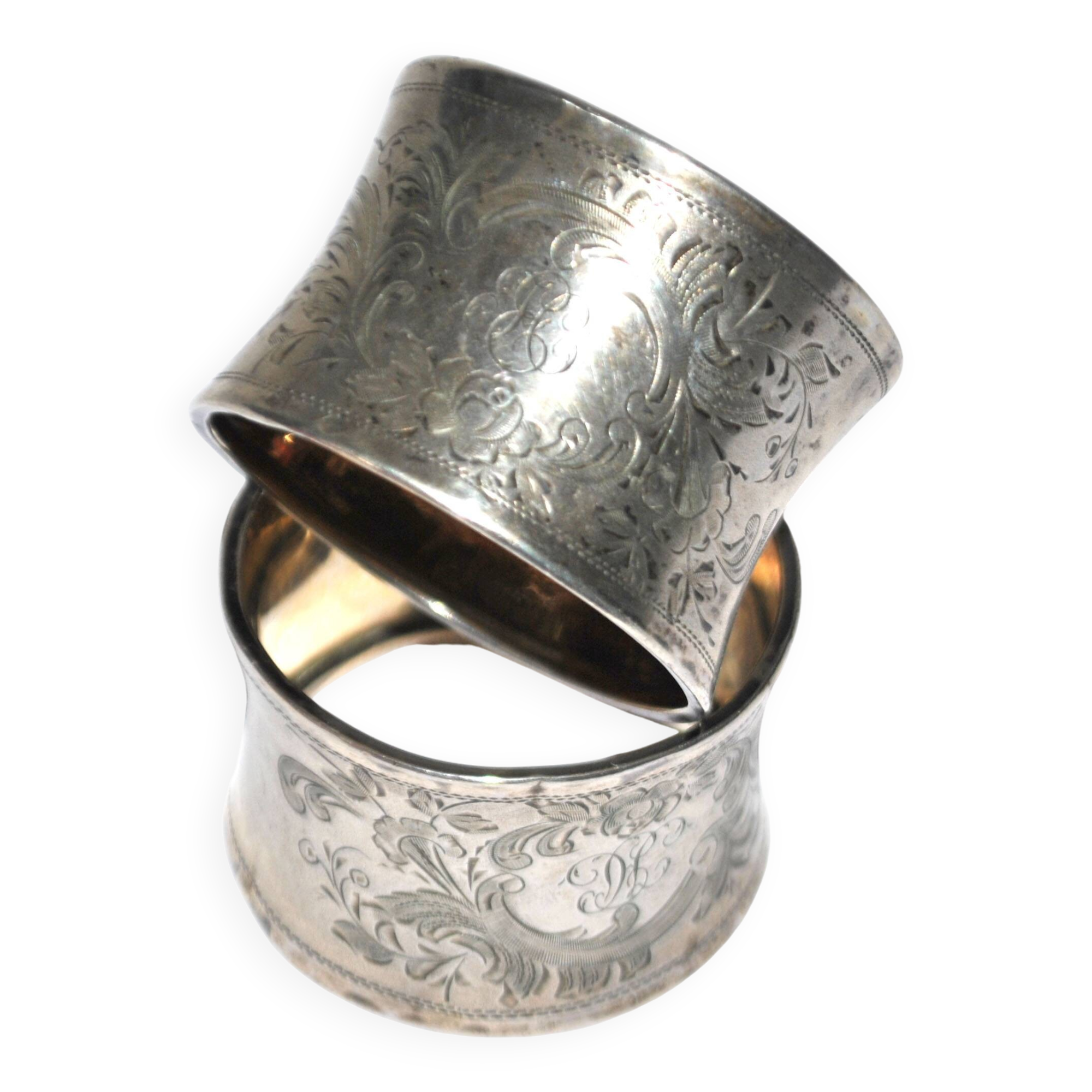 Set of 2 antique napkin rings in 800 Solid SILVER - monogrammed ring
