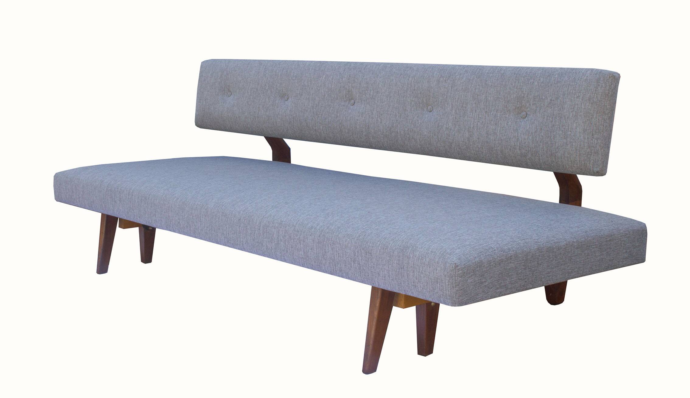 1950s daybed in grey, new polstery and fabric