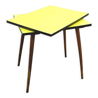 Vintage rotating table with yellow formica top, TV cabinet