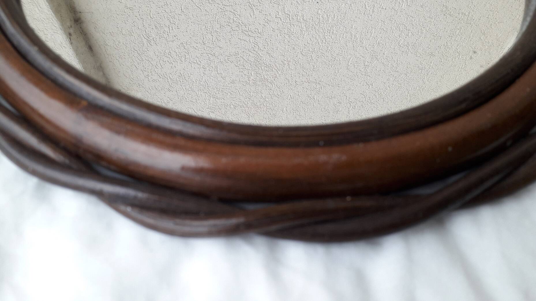 Wood and rattan mirror