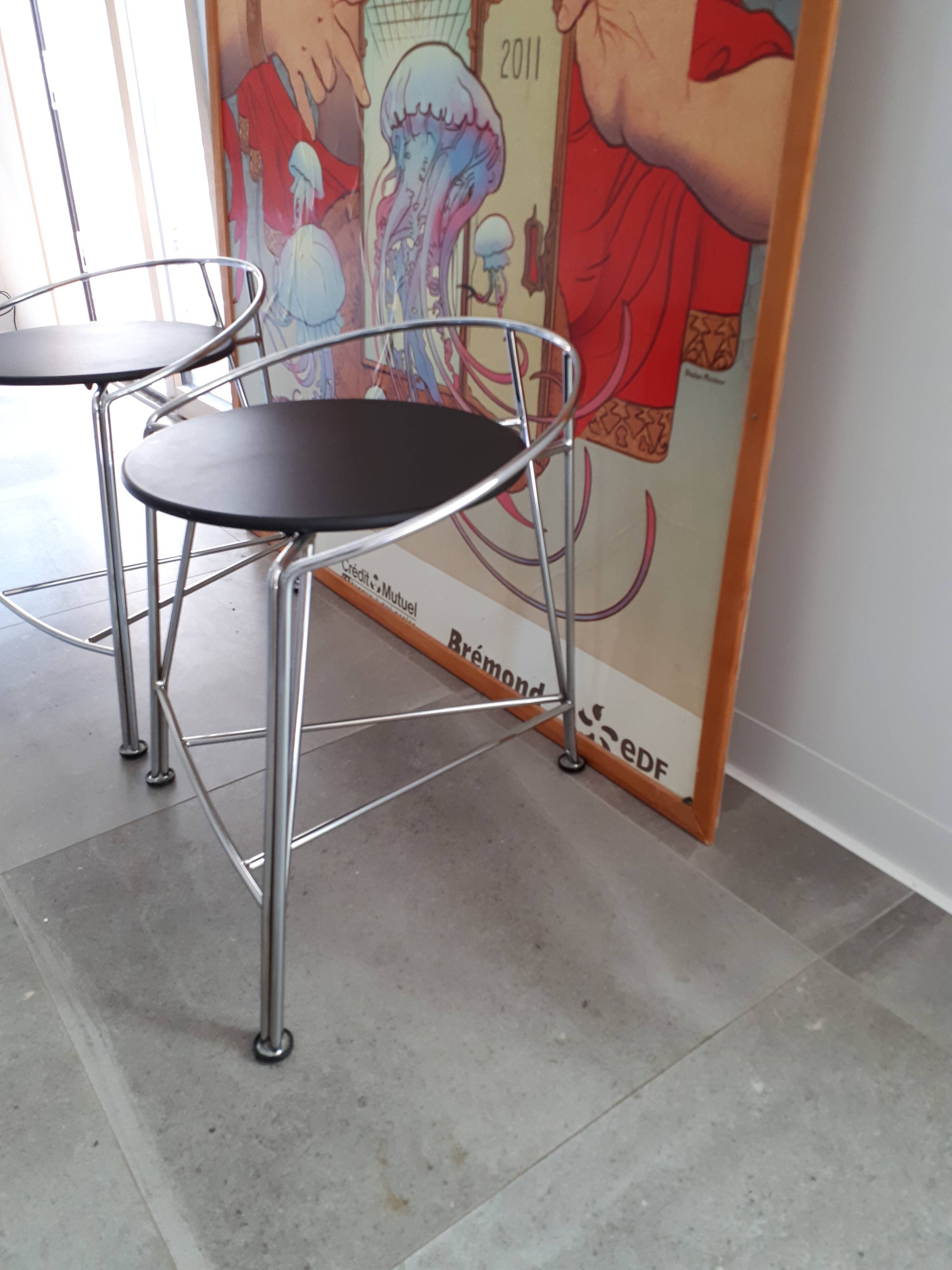 Pair of stools by Pascal Mourgue silver Moon