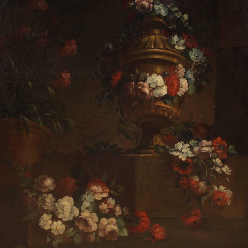 Peinture italienne antique nature morte aux fleurs du XVIIIe siècle