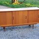 Vintage gold blond oak row 3 sliding doors