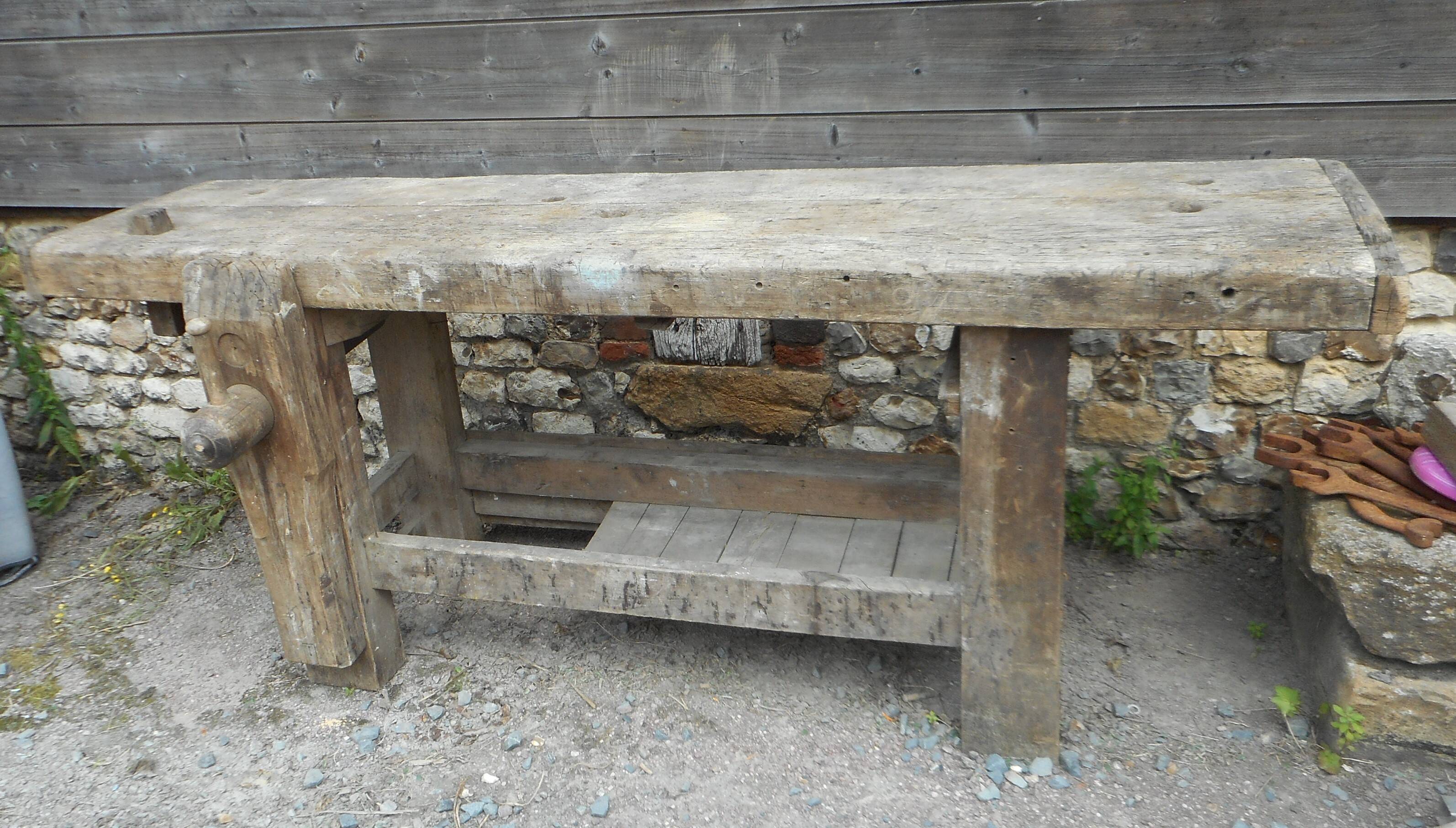 Old oak carpenter's workbench