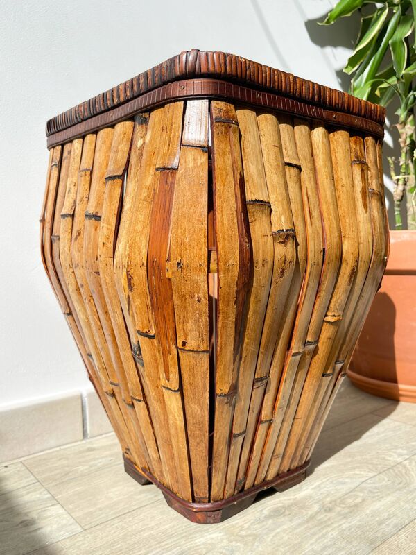 Porte parapluies vintage en rotin style colonial 1930 - Cache pot vintage en rotin