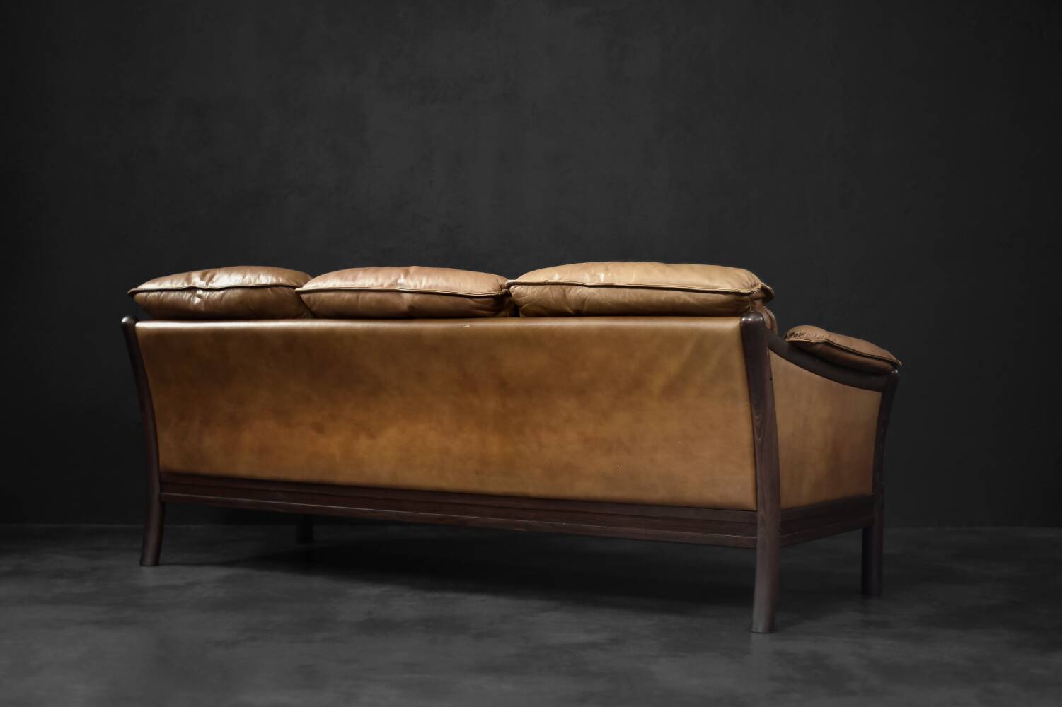 Vintage Mid-Century Danish Modern Cognac Leather 3-Seater Sofa, 1960s