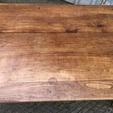 Antique solid cherry farmhouse table with 2 end drawers and 1 pull-out.