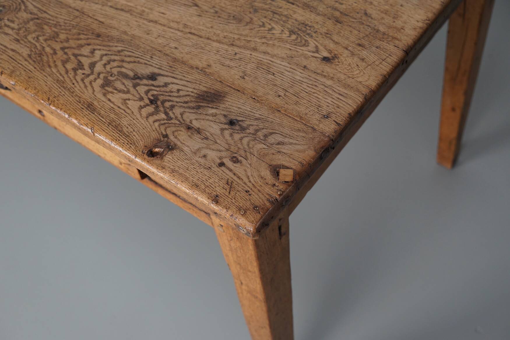 Antique light gold oak 19th century french rustic farmhouse dining table