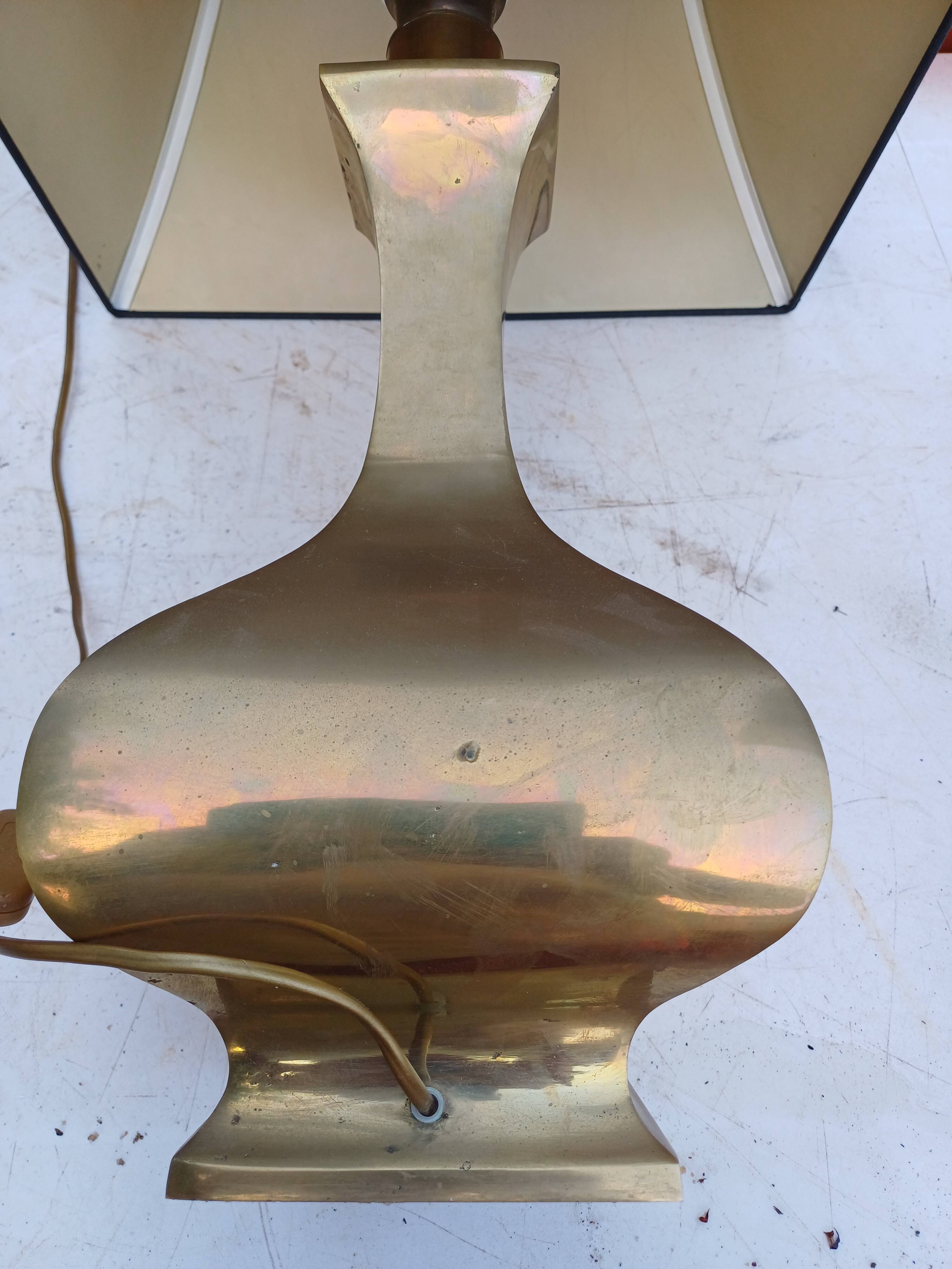 Bronze lamp and dark brown fabric shade