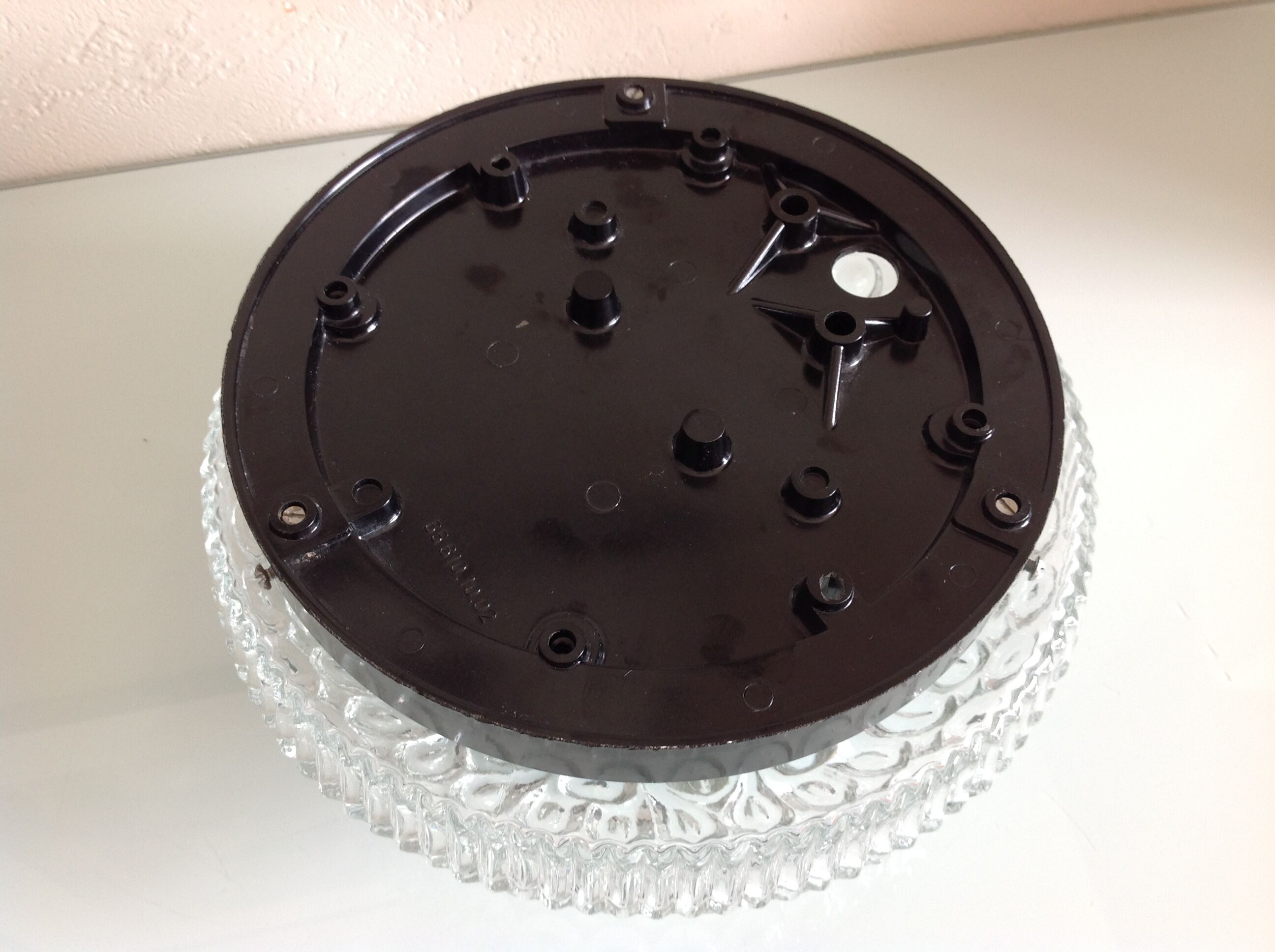 Structured glass round ceiling lamp vintage 60s-70s