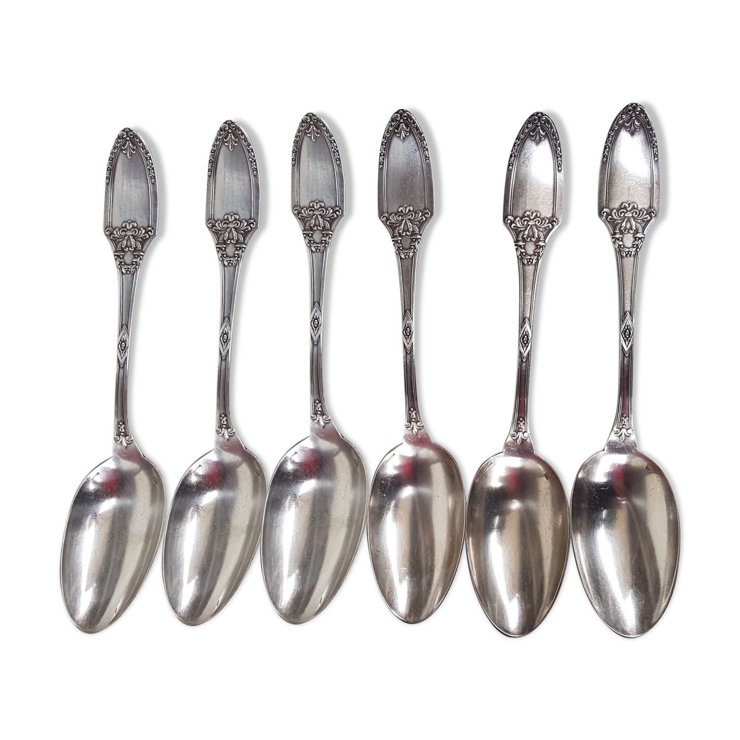 6 silver metal soup spoons by Boulenger, beginning 20th century
