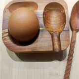Wooden egg cup with spoon