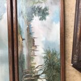 Paire de tableaux , vue sur des châteaux, huiles encadrées et signées de Dupont