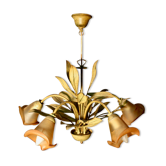 Chandelier leaf décor with 5 tulips of light
