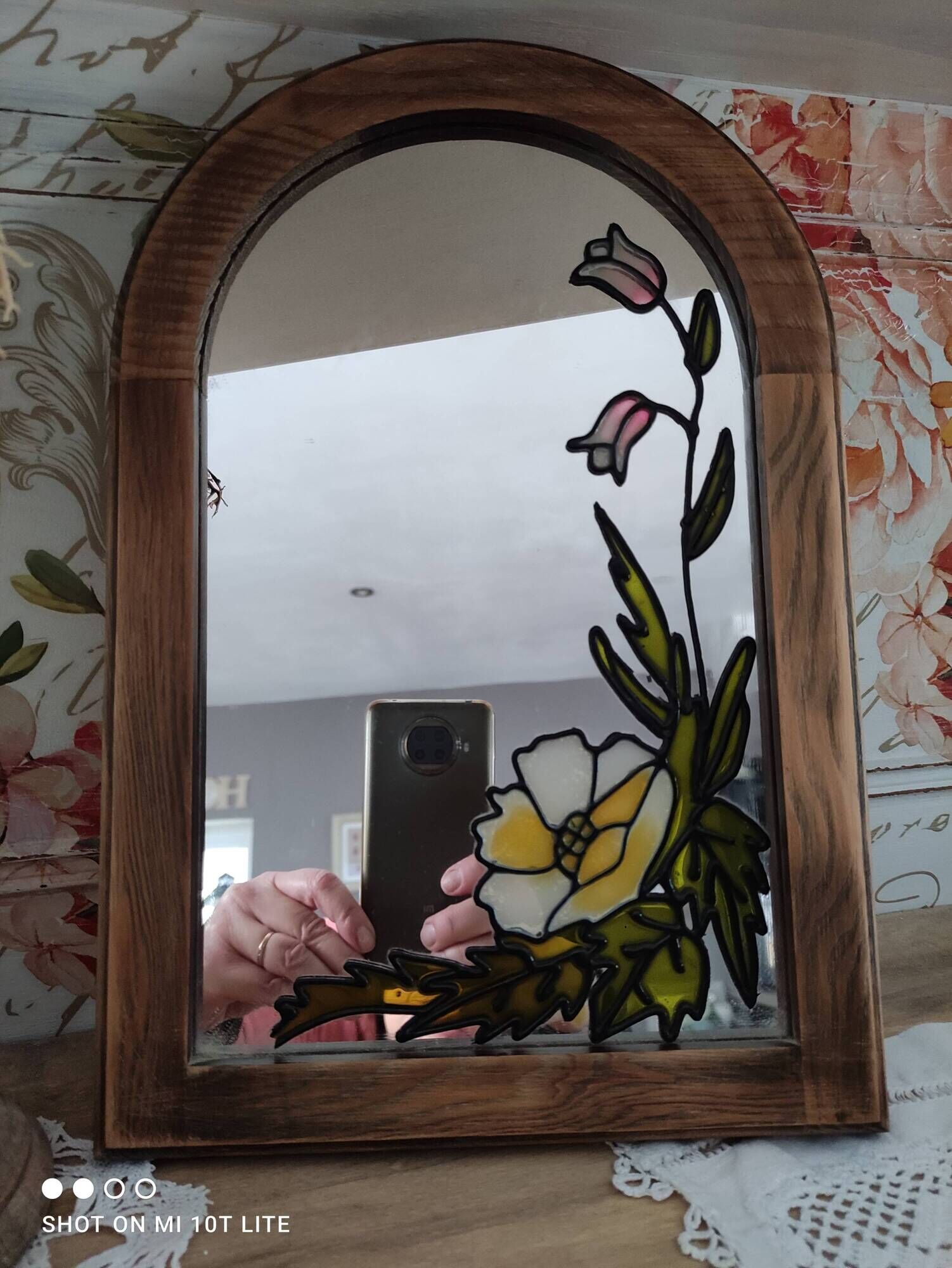 Set of 2 vintage mirrors in light brown wood Art Nouveau style