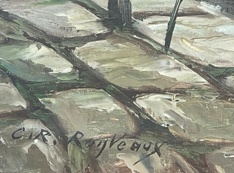 Marine, boats docked, View of Port, C.R. Ronveaux, XXth - oil on canvas