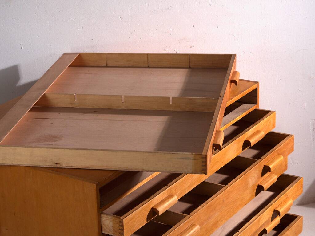 Antique plan cabinet made of beech wood – Slovakia, circa 1960
