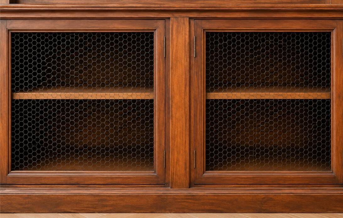 Imposing two-body buffet/library in solid oak and walnut from the Napoleonic III period.