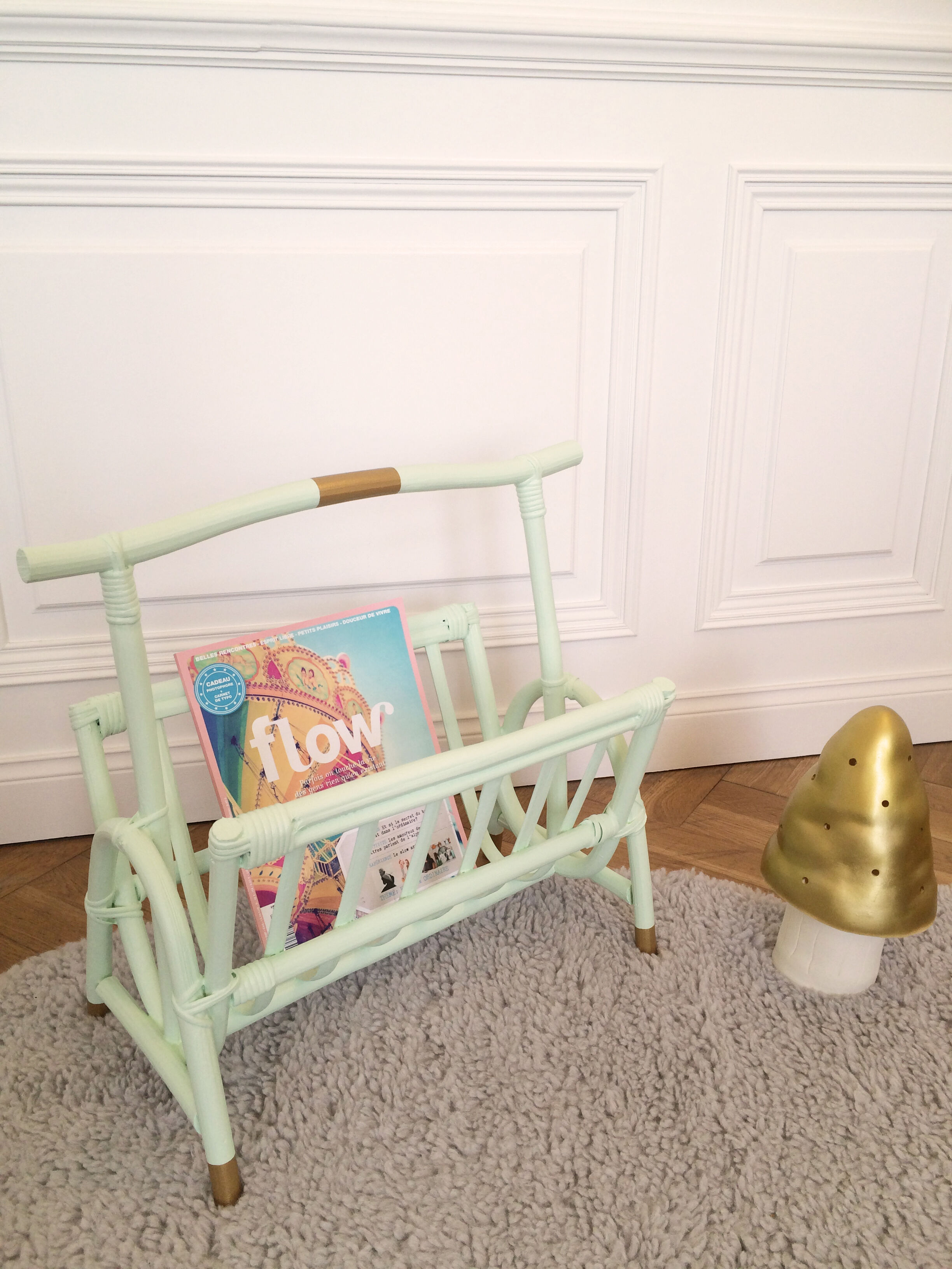 Magazine rack Wicker 'Mint & Gold'