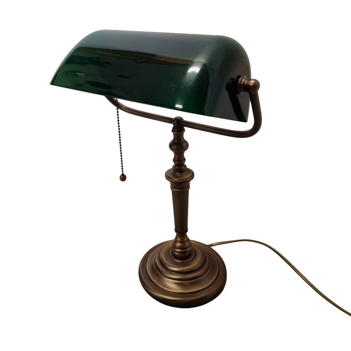 Bronze Banker's Lamp From Steinhauer with green glass shade, early 21st