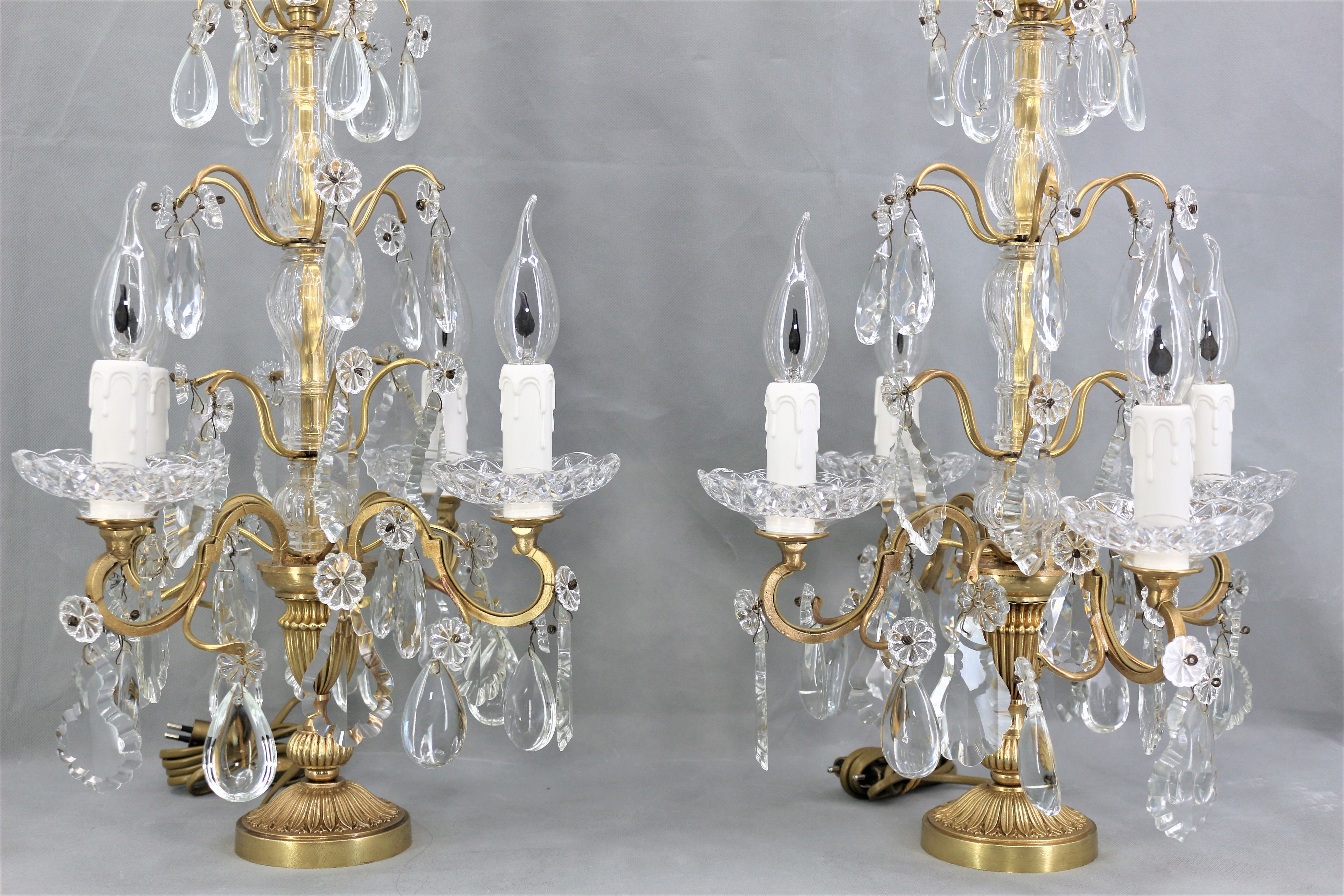 Pair girandoles chandelier bronze & crystal louis XV style