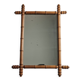 Miroir ancien en bois tourné façon bambou clair fin XIXe siècle, 62 x 46 cm