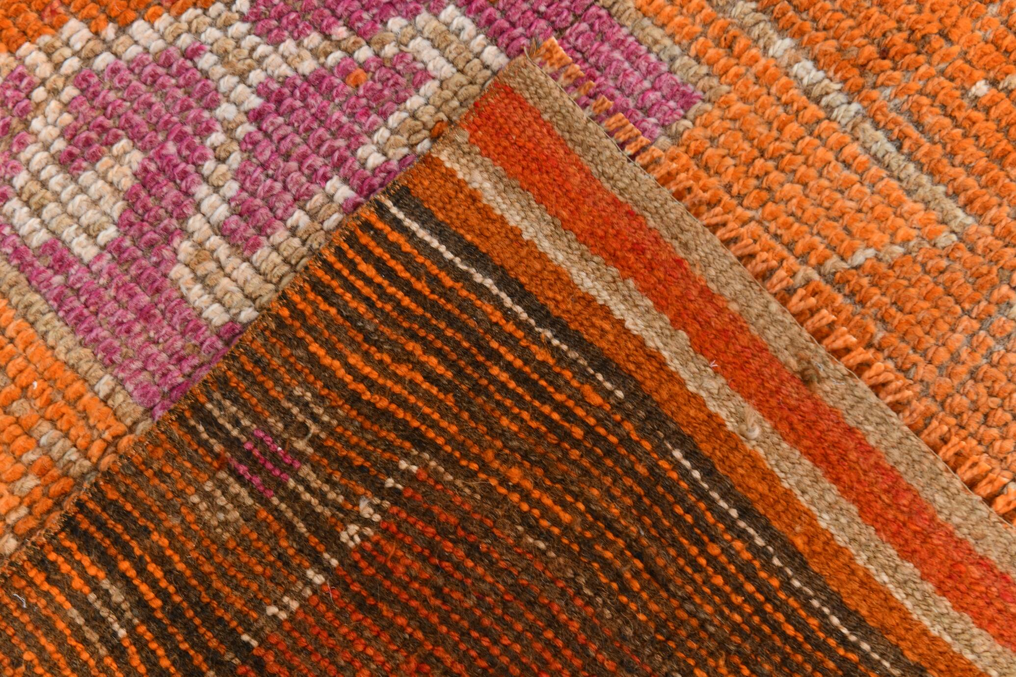 Orange & Pink Oushak Runner Rug, 103x325Cm