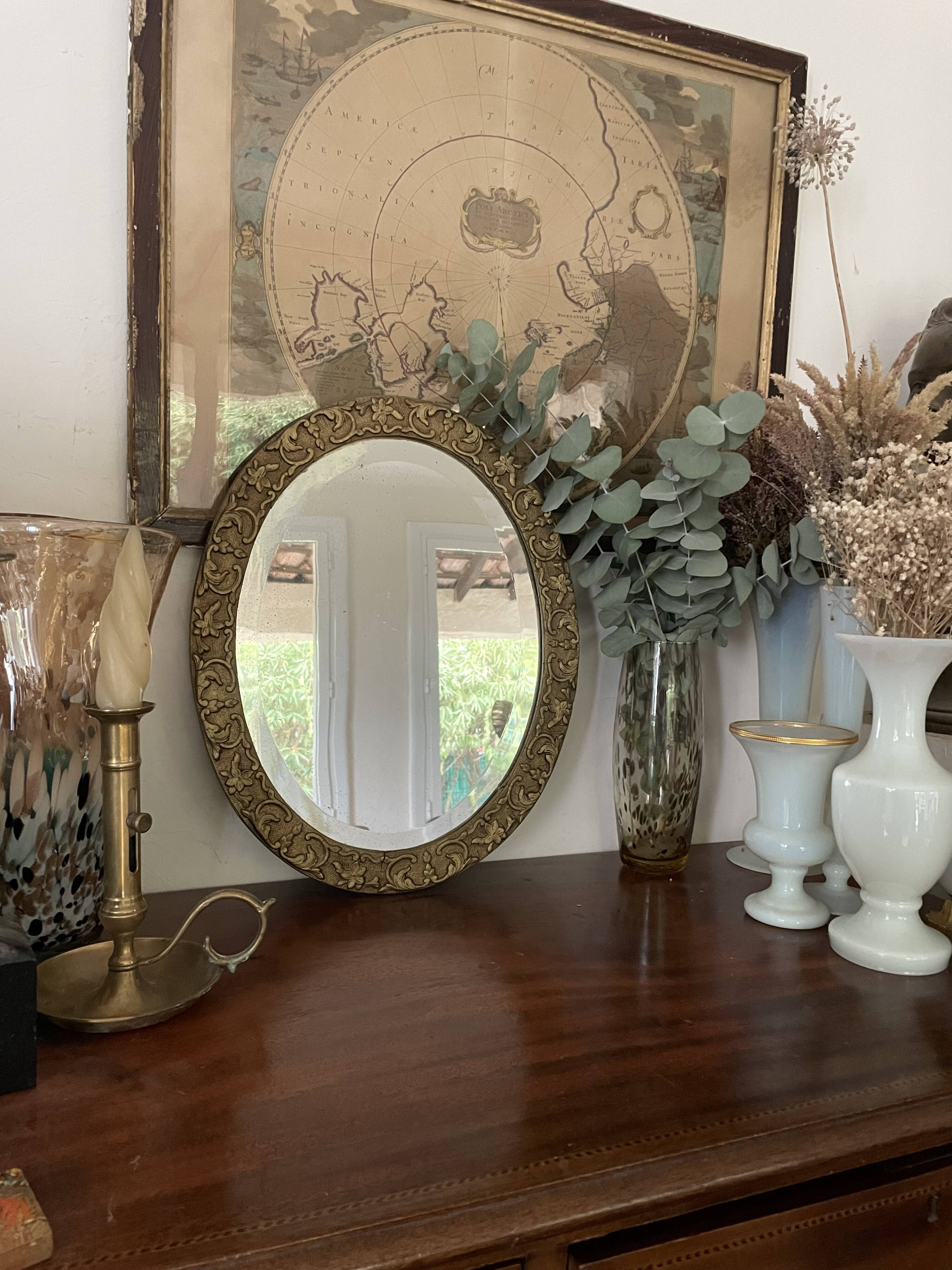 19th century beveled oval mirror