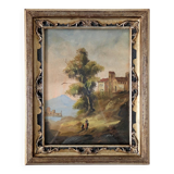 Antique Italian painting with Florentine frame and curved glass