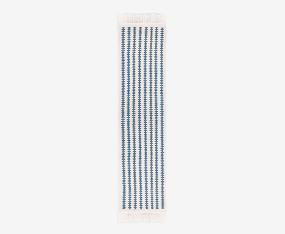 Tapis kilim berbere ecru avec losanges bleus 280 x 70 cm