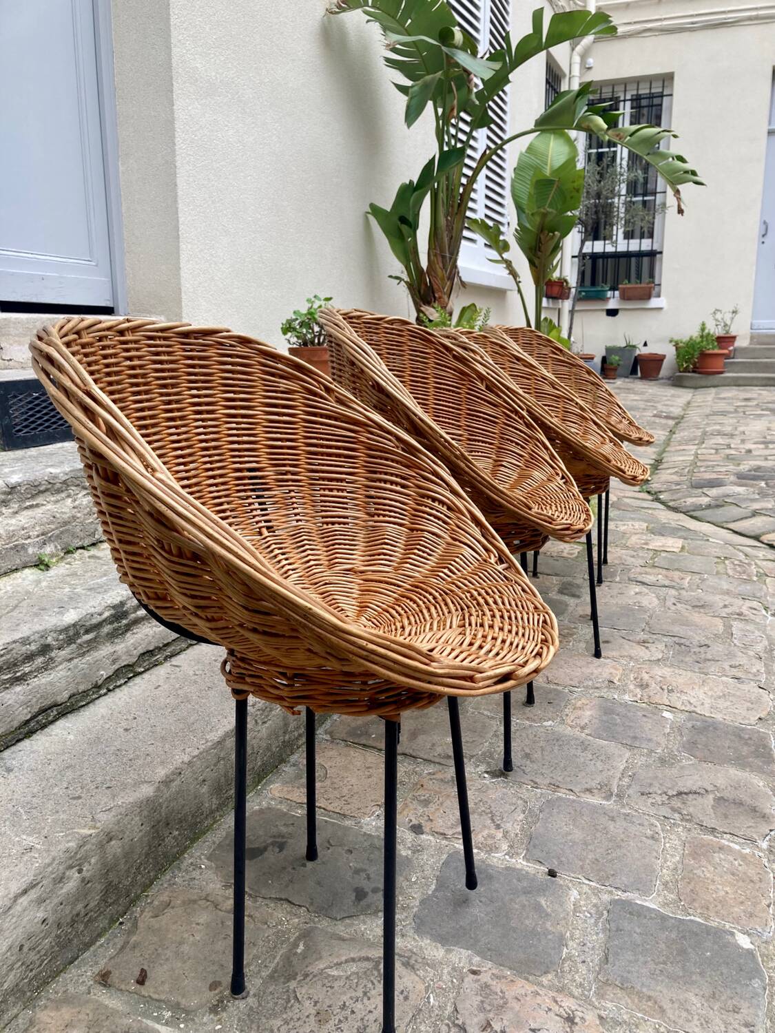 4 rattan chairs from 1950