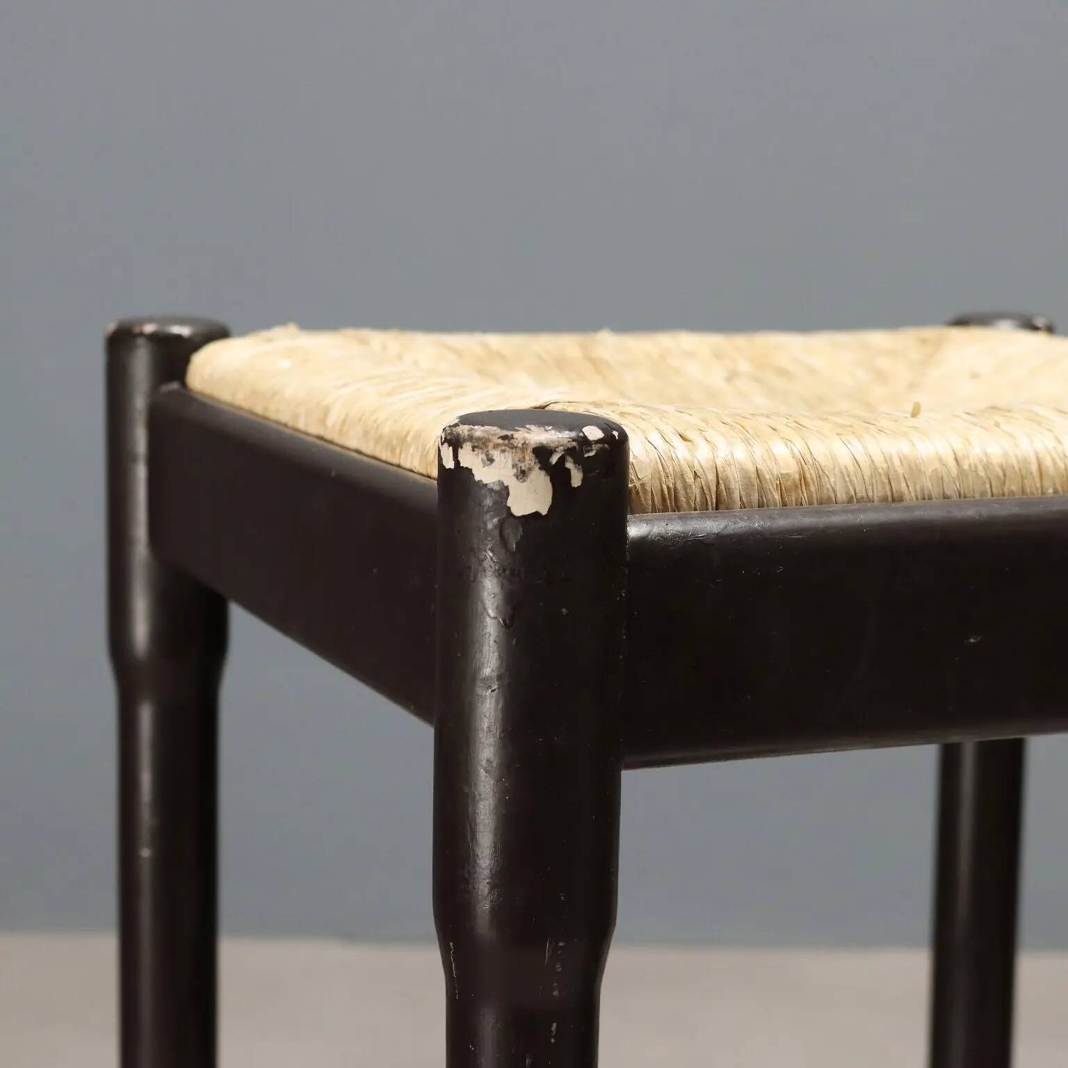 Pair of vintage wooden and rope stools, Italy, 1970s