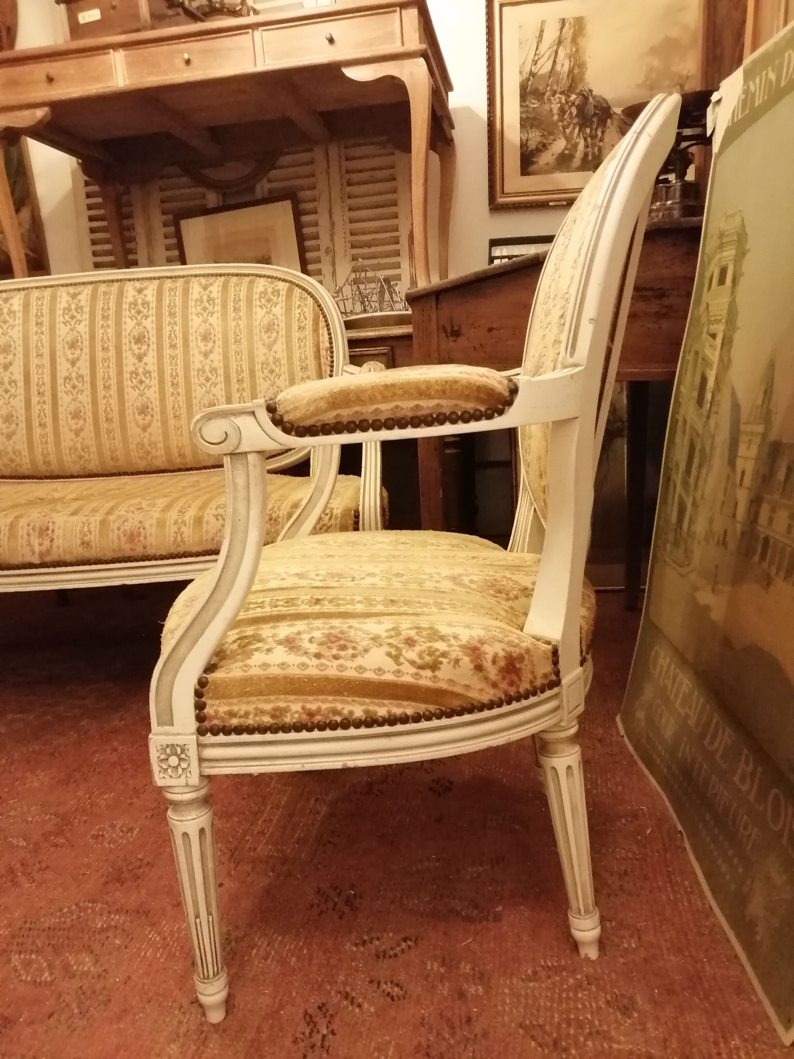 Louis XVI lounge bench - 2 armchairs