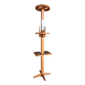 Rare lampadaire en chêne, céramique – Guillerme et Chambron, années 50