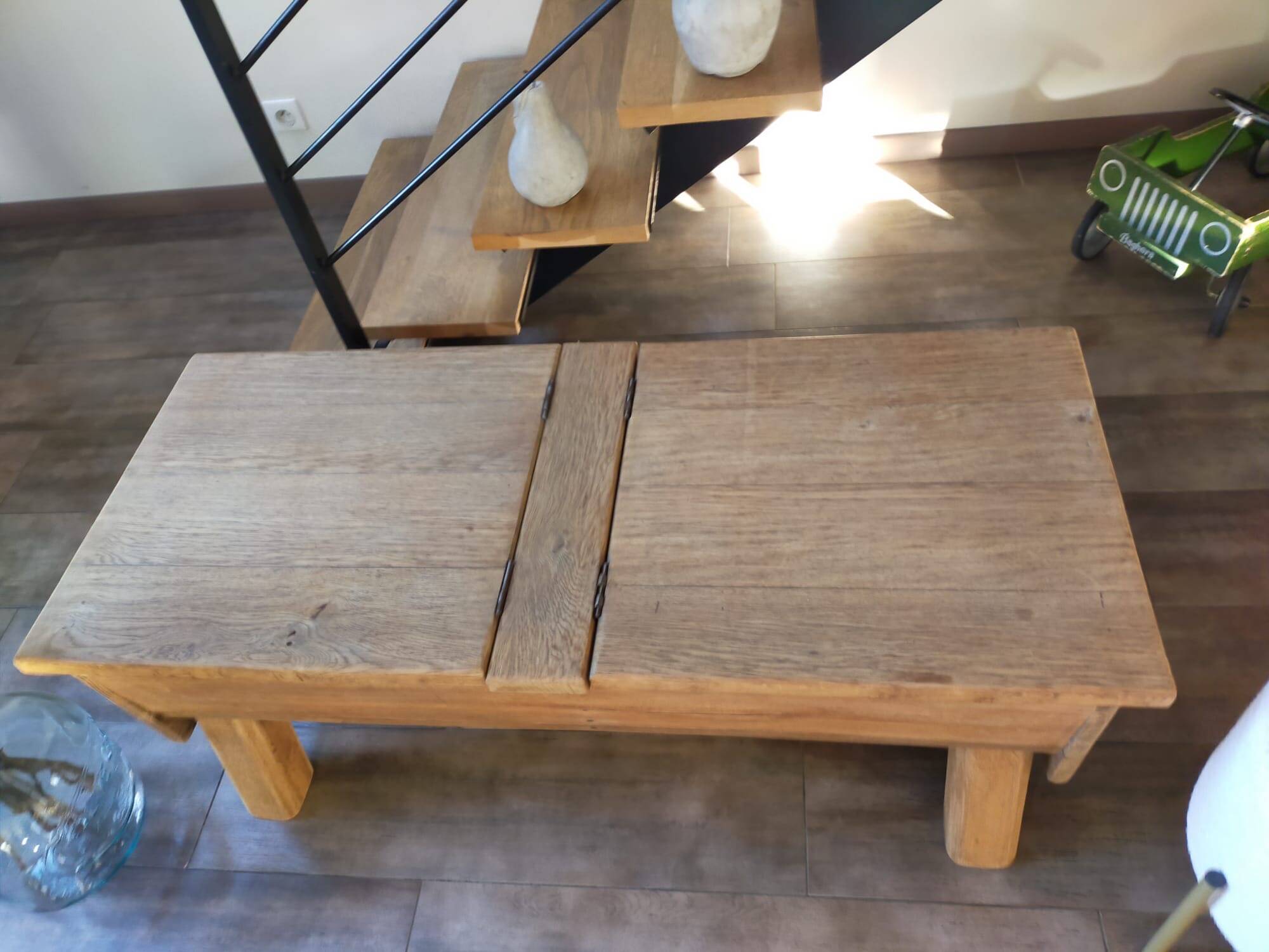 Solid wood coffee table with antique chest