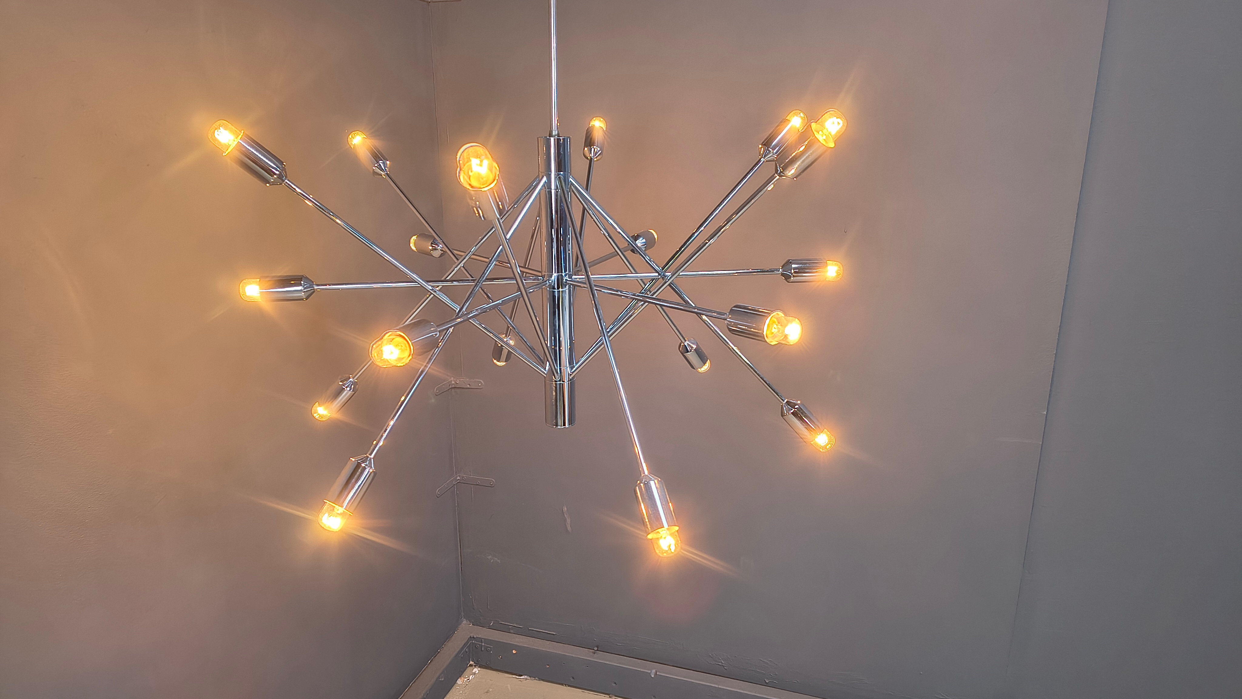 Vintage chrome sputnik style chandelier, 1970s