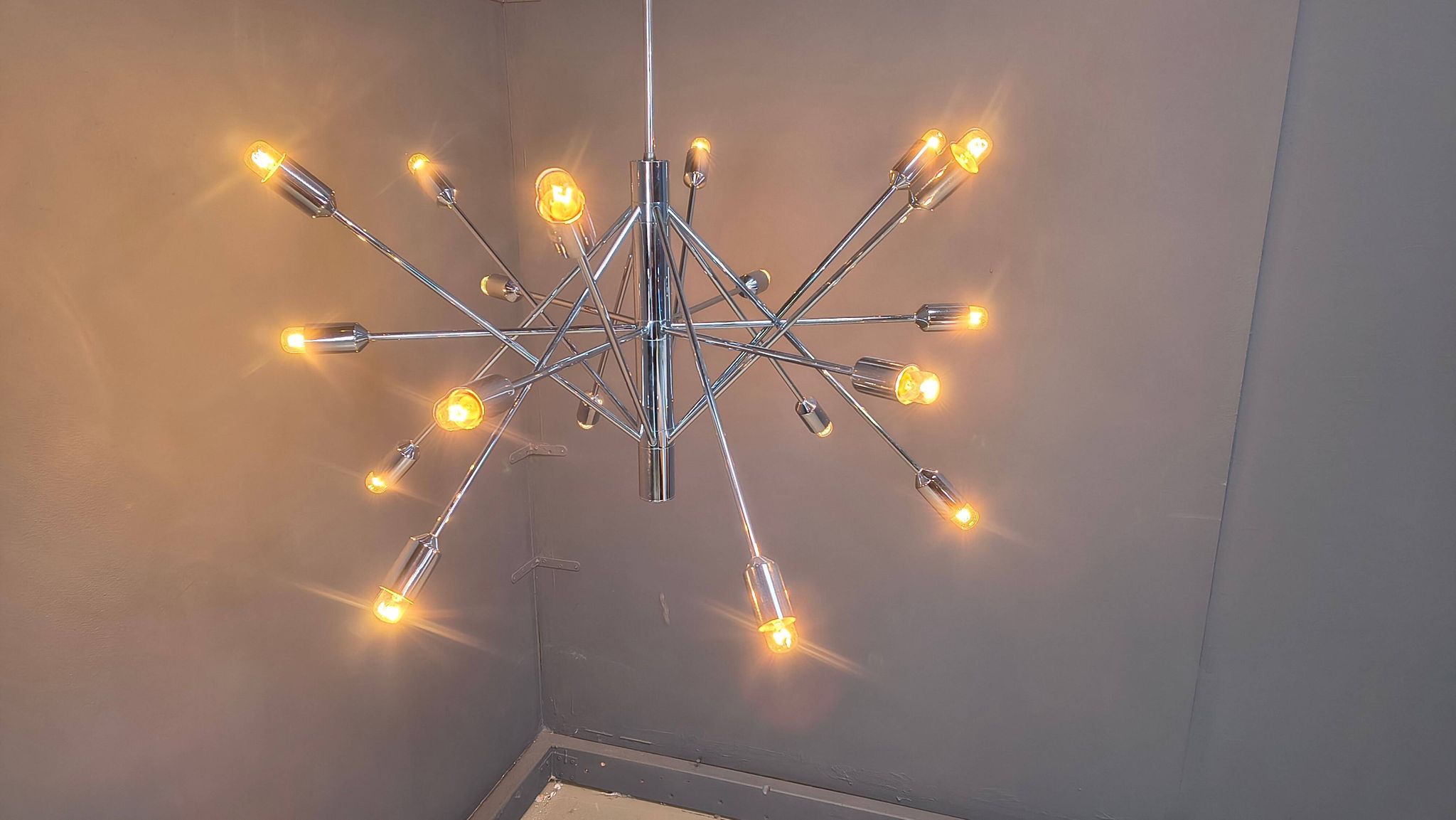 Vintage chrome sputnik style chandelier, 1970s