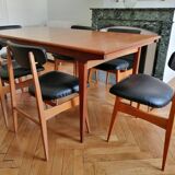 Teak table and 6 chairs, Scandinavian type, 1965
